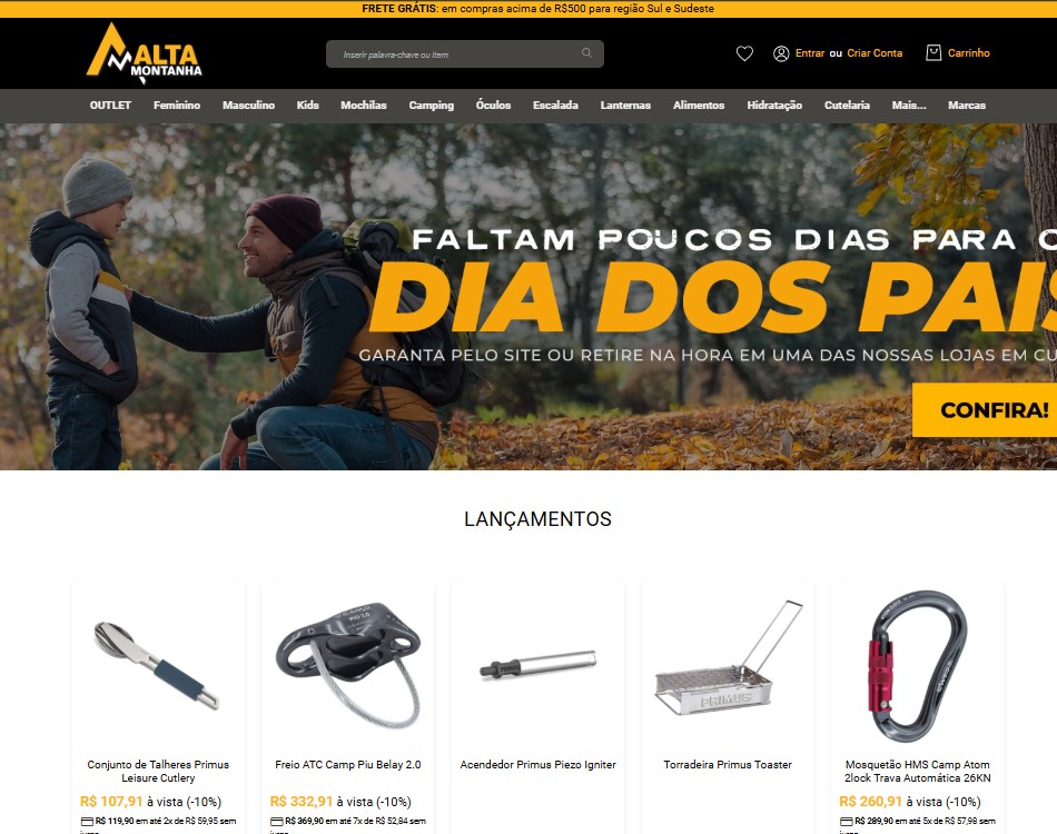 captura de tela da loja alta montanha