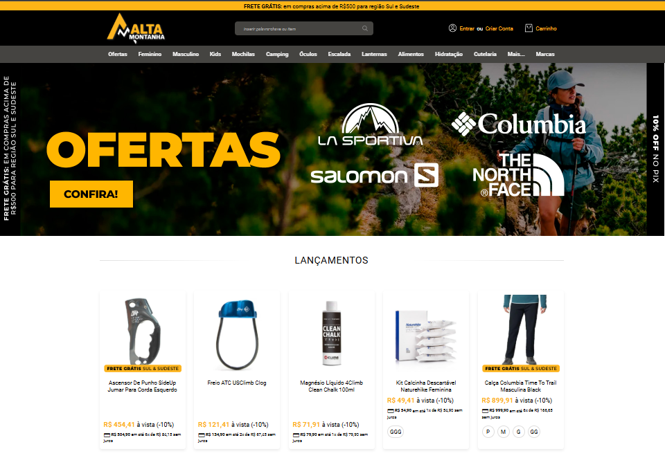 captura de tela da loja alta montanha