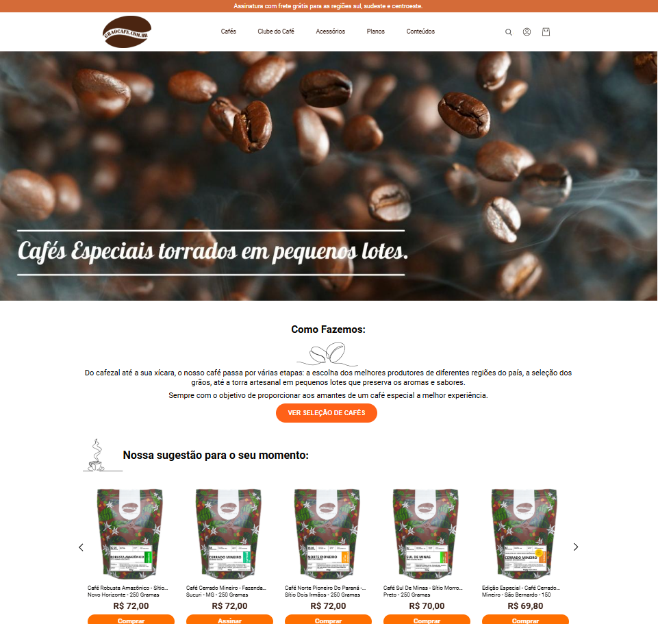 captura de tela da loja grao café