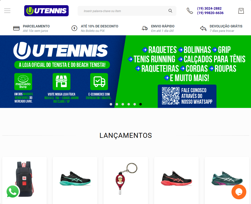 captura de tela da loja utennis